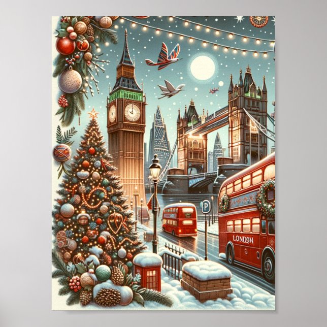 London's Festive Splendor - Vibrant Christmas Car Poster (Front)
