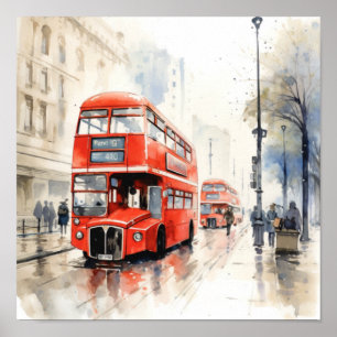  London's Iconic Red Double-Decker Buses, (D) Poster
