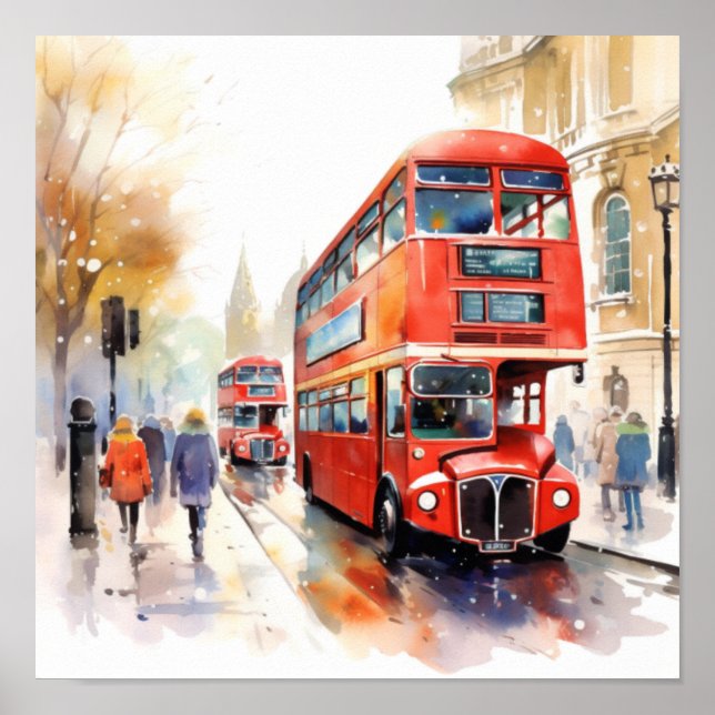  London's Iconic Red Double-Decker Buses, (E) Poster (Front)