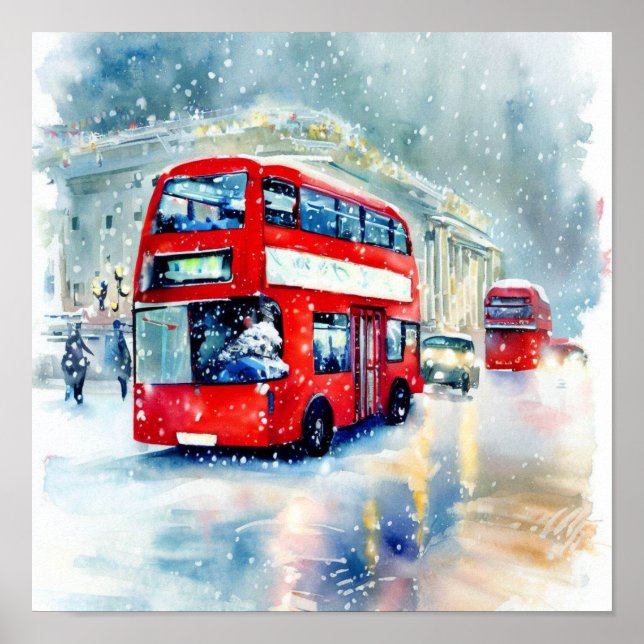  London's Iconic Red Double-Decker Buses, (K) Poster (Front)