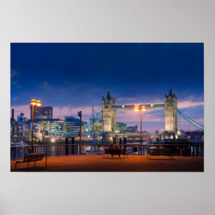 London's Tower Bridge as night falls Poster