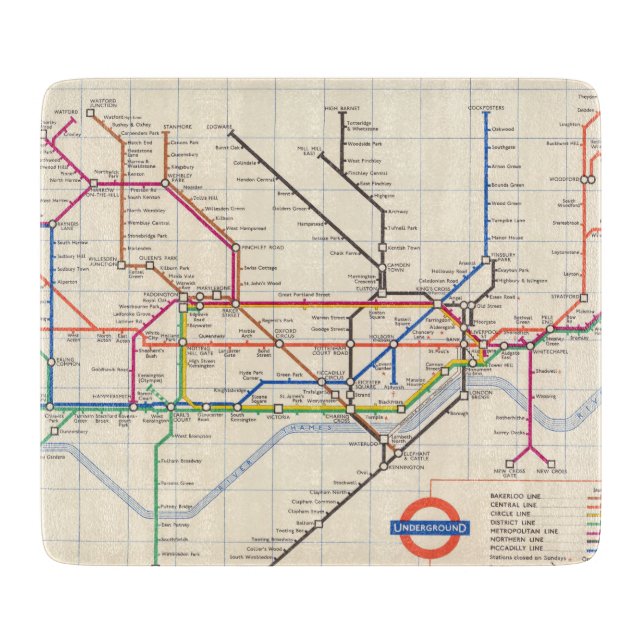 London's Underground Map Cutting Board (Front)