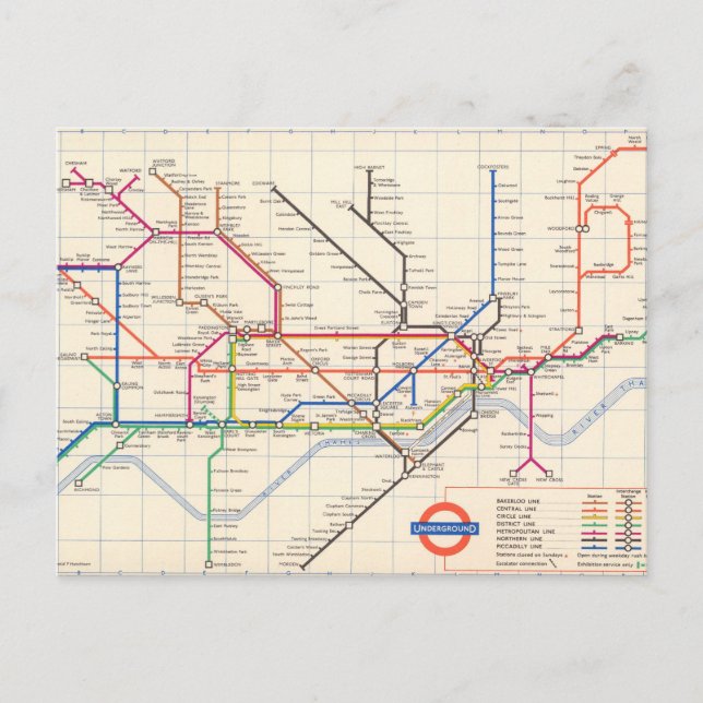 London's Underground Map Postcard (Front)