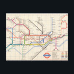 London's Underground Map Postcard<br><div class="desc">"Underground. Designed by Harold F. Hutchison". Pocket map of London underground railways by Harold F. Hutchison from 1962. Shows colour coded stations,  main subway lines,  escalator connection,  and river. 11091002.jp2</div>