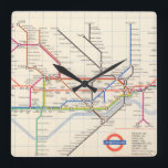 London's Underground Map Square Wall Clock<br><div class="desc">"Underground. Designed by Harold F. Hutchison". Pocket map of London underground railways by Harold F. Hutchison from 1962. Shows colour coded stations, main subway lines, escalator connection, and river. 11091002.jp2</div>