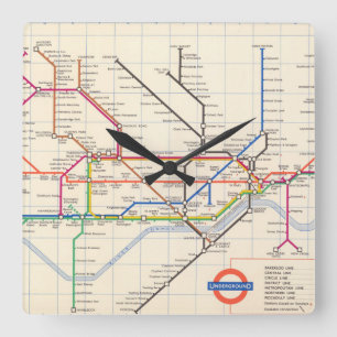 London's Underground Map Square Wall Clock