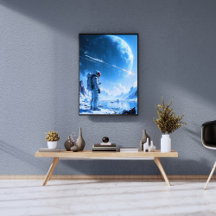 Lone Astronaut at Frozen Alien Ocean Oil Painting