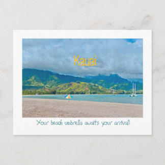 Lone Beach Umbrella On Empty Beach/Kauai Postcard
