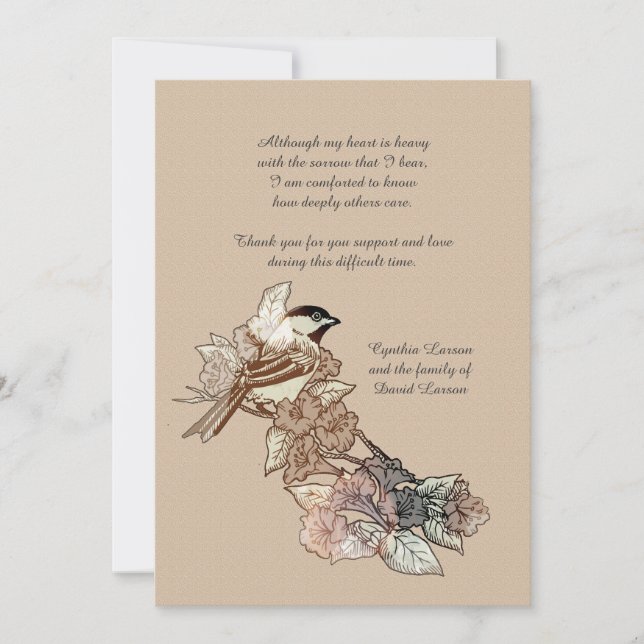Lone Bird Bereavement Thank You Notecard (Front)