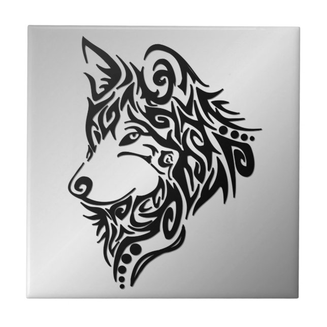 Lone Black Tribal Wolf Tile (Front)