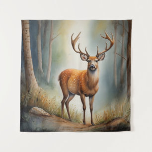 Lone Buck In Quiet Woods Wild Animal Tapestry