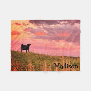 Lone Calf at Sunset Fleece Blanket