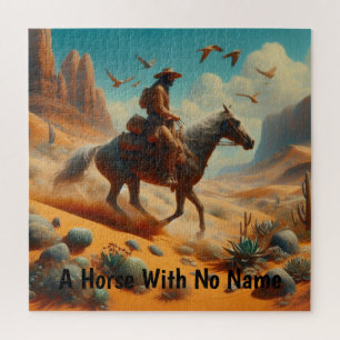 Lone Cowboy in Desert Canyon - Surreal Western Art Jigsaw Puzzle