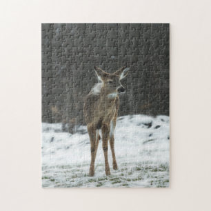 Lone Deer In Snow Jigsaw Puzzle