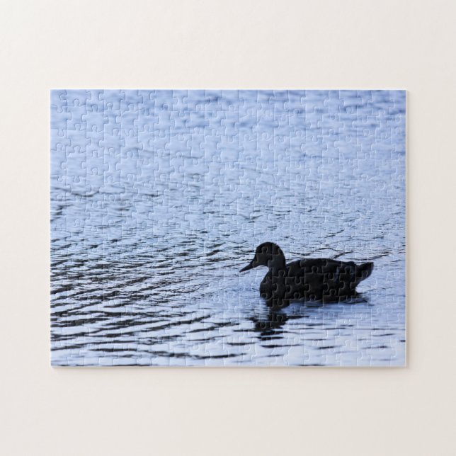 Lone Duck Silhouette Wildlife Water Ripples Photo Jigsaw Puzzle (Horizontal)