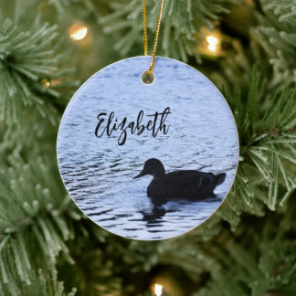 Lone Duck Wildlife Lake Water Ripples Photography Ceramic Tree Decoration