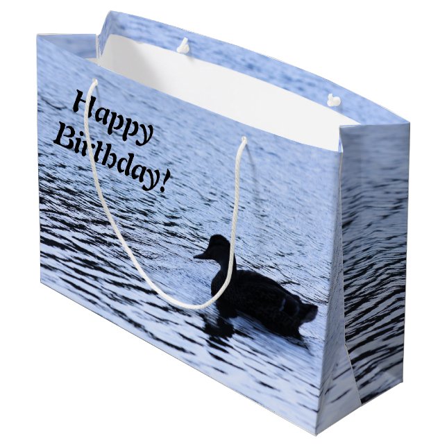 Lone Duck Wildlife Lake Water Ripples Photography Large Gift Bag (Back Angled)