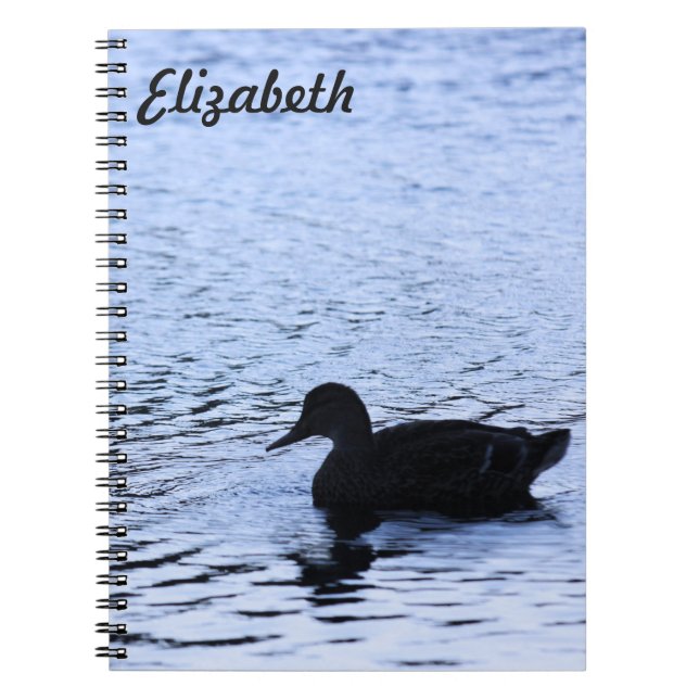 Lone Duck Wildlife Lake Water Ripples Photography Spiral Notebook (Front)