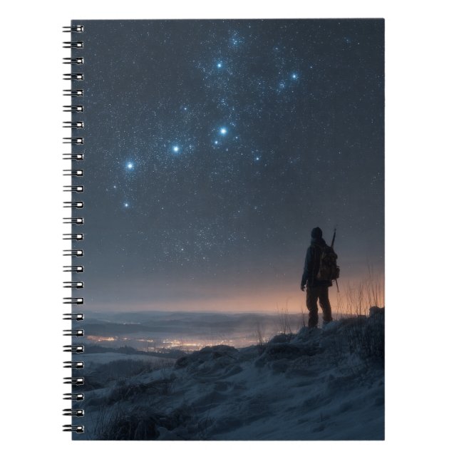 Lone Explorer Under Starry Sky Notebook (Front)