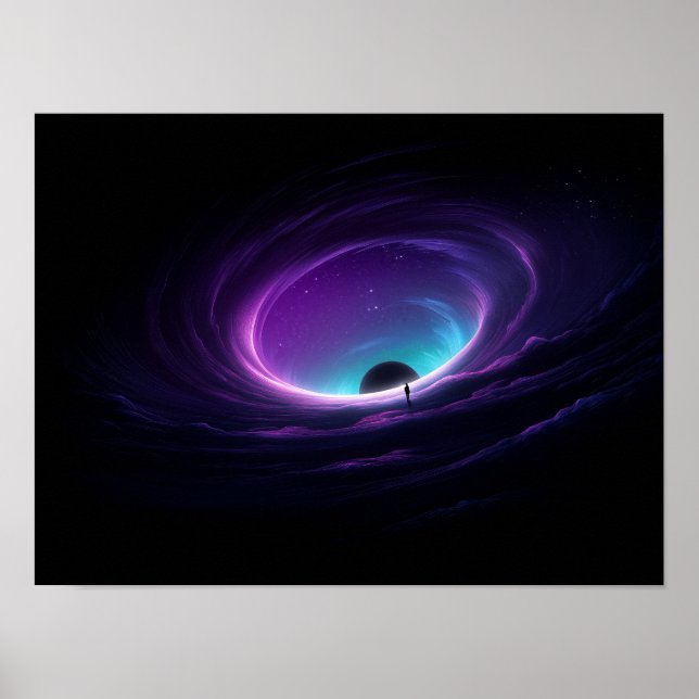 Lone Figure at Edge of Purple Cosmic Vortex Poster (Front)