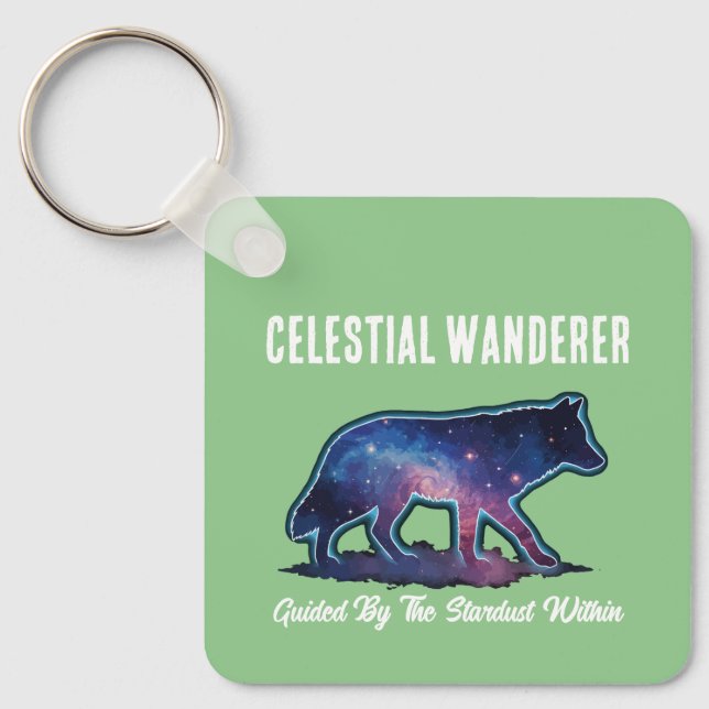 Lone Galaxy Wolf Silhouette Key Ring (Front)