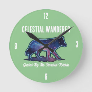 Lone Galaxy Wolf Silhouette -  Round Clock