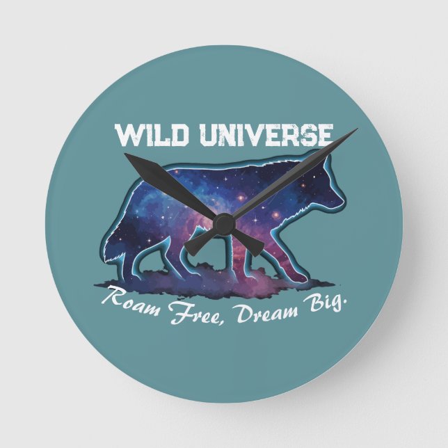 Lone Galaxy Wolf Silhouette - wild (NO NUMBERS) Round Clock (Front)