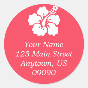 Lone Hibiscus Flower Address Label (Coral)
