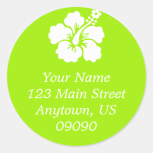 Lone Hibiscus Flower Address Label (Lime)