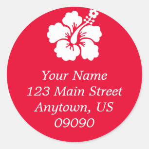 Lone Hibiscus Flower Address Label (Red)
