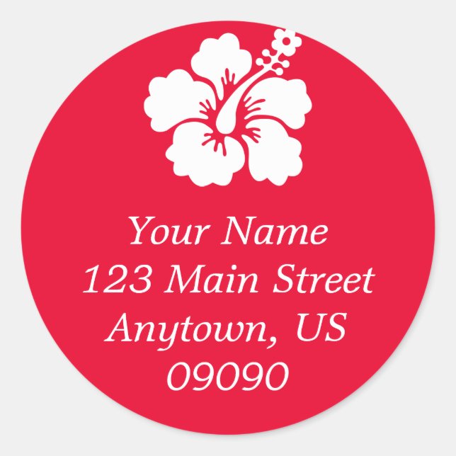 Lone Hibiscus Flower Address Label (Red) (Front)