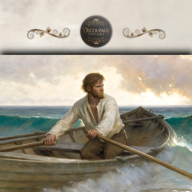 Lone Man Rowboat Ocean Scene Decoupage Tissue Paper (Lone Man Rowboat Ocean Scene Decoupage Tissue Paper)