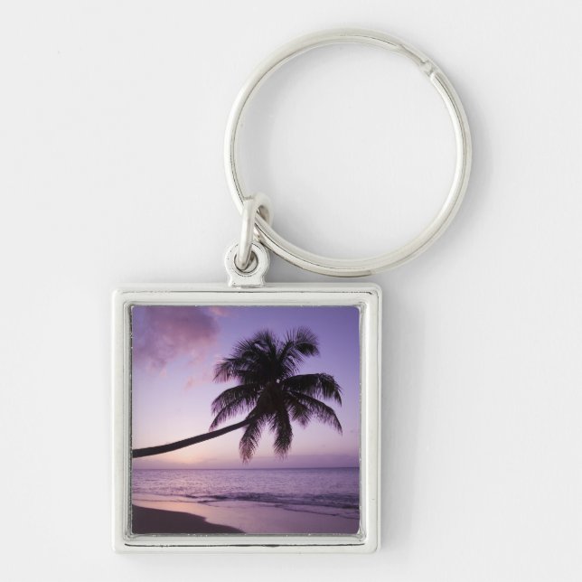 Lone palm tree at sunset, Coconut Grove beach 2 Key Ring (Front)