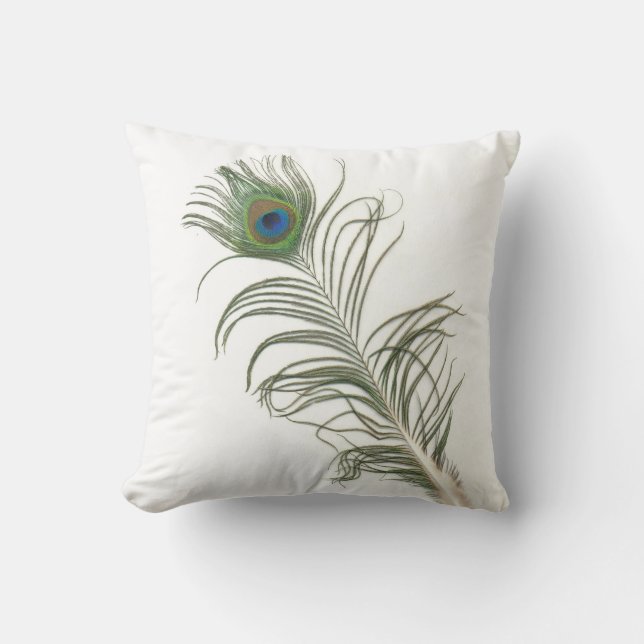 Lone Peacock Feather Wishes Throw Pillow (Front)