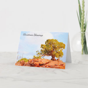 Lone Pinyon Pine Tree Christmas Belssings Holiday Card
