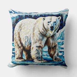 Lone Polar Bear On Ice In Dramatic Arctic Cave Cushion