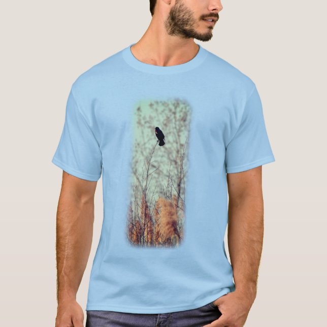 Lone Red Winged Blackbird Nature  T-Shirt (Front)