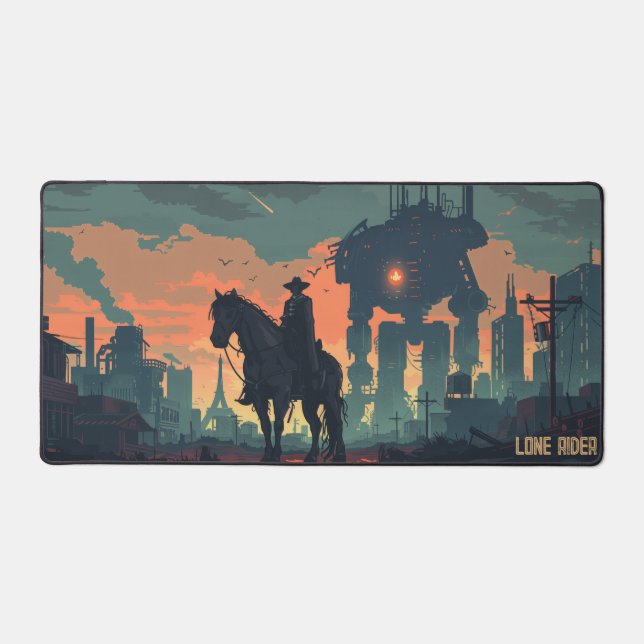 Lone Rider Post-apocalyptic Landscape Desk Mat (Front)
