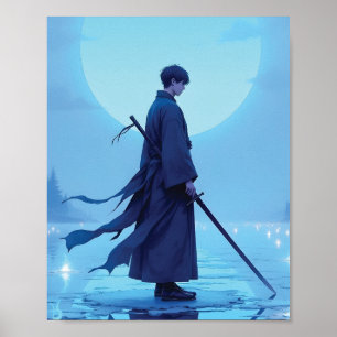 Lone Samurai Full Moon Anime Art Poster