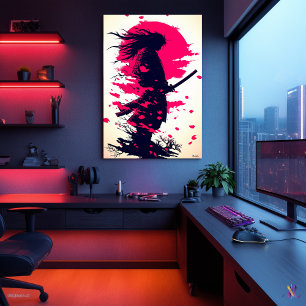 Lone Samurai Under the Sakura Moon Poster