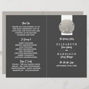 Lone Sand Dollar, Charcoal Gray, Wedding Programme