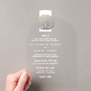 Lone Sand Dollar - Charcoal Grey - Beach Wedding Acrylic Invitations