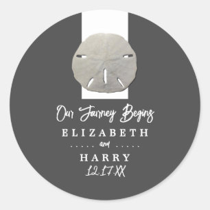 Lone Sand Dollar - Charcoal Grey - Beach Wedding Classic Round Sticker