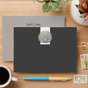 Lone Sand Dollar - Charcoal Grey - Beach Wedding Envelope