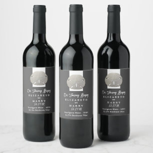 Lone Sand Dollar - Charcoal Grey - Beach Wedding Wine Label