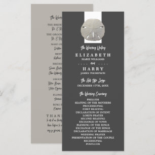 Lone Sand Dollar, Charcoal Grey, Wedding Programme