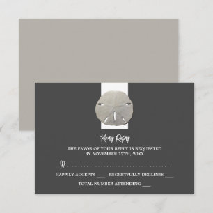 Lone Sand Dollar - Charcoal Grey - Wedding RSVP Card