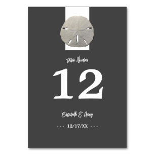 Lone Sand Dollar, Charcoal Grey, Wedding Table Number