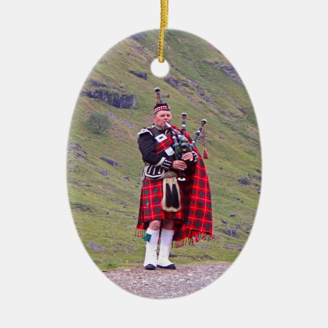 Lone Scottish bagpiper, Highlands, Scotland Ceramic Tree Decoration (Front)