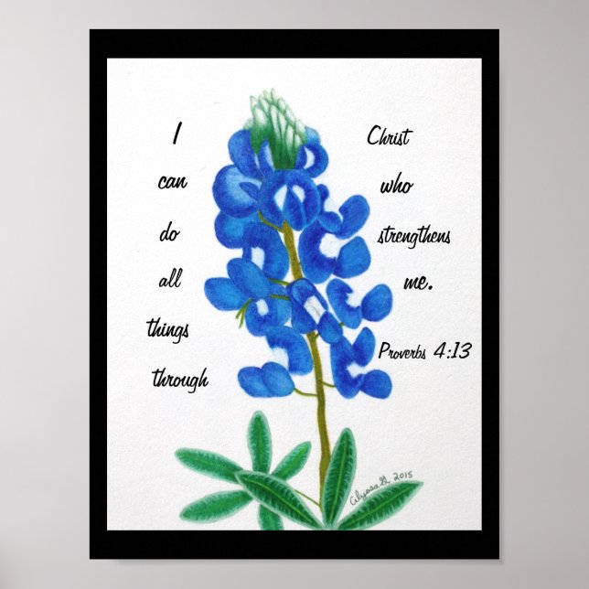 Lone Star Bluebonnet Inspirational Print (Front)